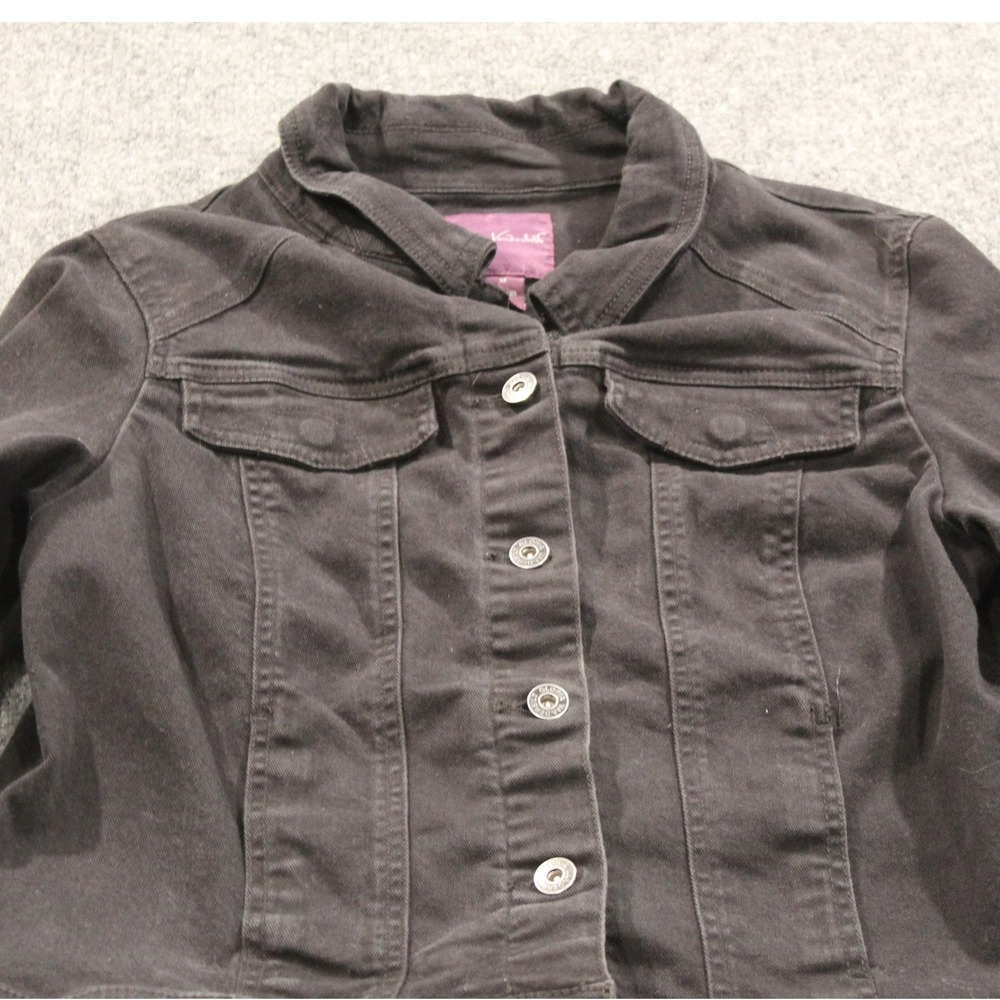 Gloria Vanderbilt Black Denim Jean‎ Jacket Womens M Button Front